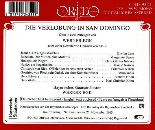 Die Verlobung in San Domingo - CD Audio di Fritz Wunderlich,Evelyn Lear,Werner Egk,Orchestra dell'Opera di Stato Bavarese - 2