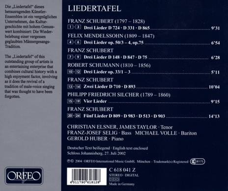 Liedertafel - CD Audio di Franz Schubert,Robert Schumann,Felix Mendelssohn-Bartholdy,Friedrich Silcher - 2