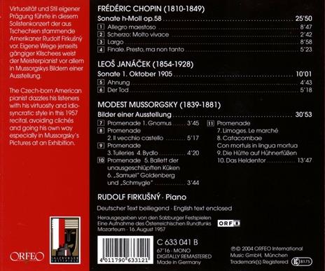 Sonata per pianoforte no.3 op.58 / Quadri da un'esposizione - CD Audio di Frederic Chopin,Modest Mussorgsky,Leos Janacek,Rudolf Firkusny - 2