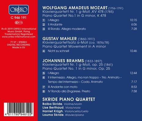 Musiche di Mozart-Brahms-Mahler - CD Audio di Skride Piano Quartet - 2