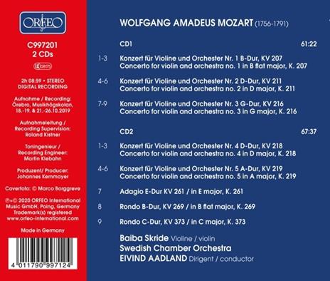 Violin Concertos Nos. 1-5 - CD Audio di Wolfgang Amadeus Mozart,Baiba Skride - 2