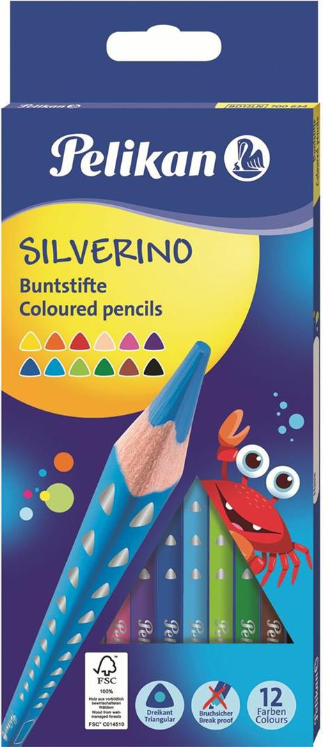 Matite colorate Pelikan triangolari ergonomiche per bambini. Confezione da  12 colori serie Silverino. Diametro 3 mm - Pelikan - Cartoleria e scuola