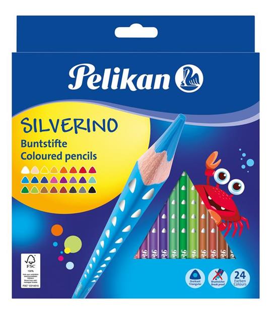 Matite colorate Pelikan triangolari ergonomiche per bambini. Confezione da  24 colori serie Silverino. Diametro 3 mm - Pelikan - Cartoleria e scuola |  IBS