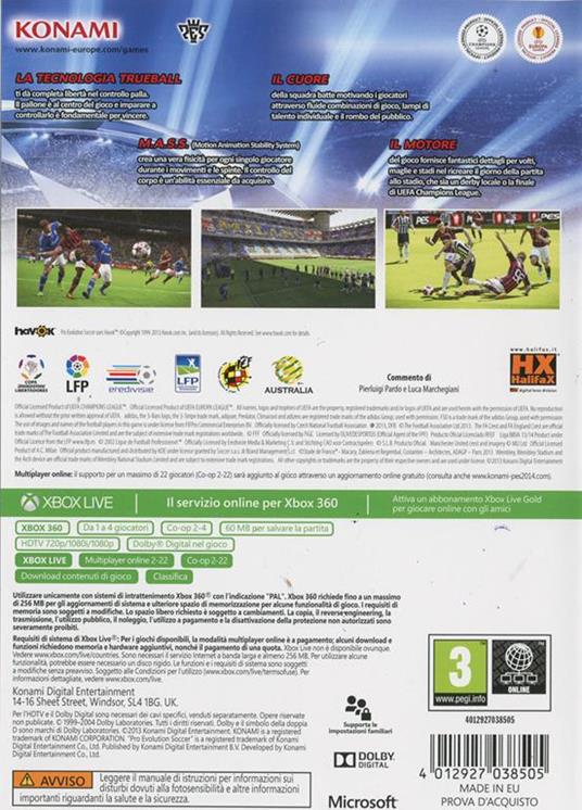 Pro Evolution Soccer 2014 (PES) - gioco per Xbox 360 - Konami - Sport -  Calcio - Videogioco | IBS