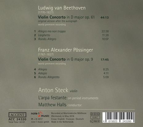 Concerti per violino - CD Audio di Ludwig van Beethoven,Franz Alexander Possinger,Matthew Halls,Anton Steck,L'Arpa Festante - 2