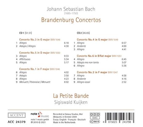Brandenburg Concertos - CD Audio di Johann Sebastian Bach,Sigiswald Kuijken,La Petite Bande - 2