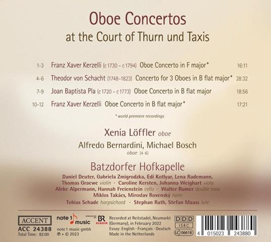 Oboe Concertos At The Court Of Thurn Und Taxis - CD Audio di Xenia Loffler - 2