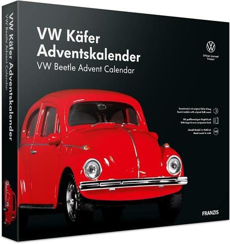 Franzis- Calendario dell'Avvento VW Maggiolino in Scala 1:43, con modulo sonoro e Manuale di accompagnamento, a Partire da 14 Anni, Multicolore, 55255-6