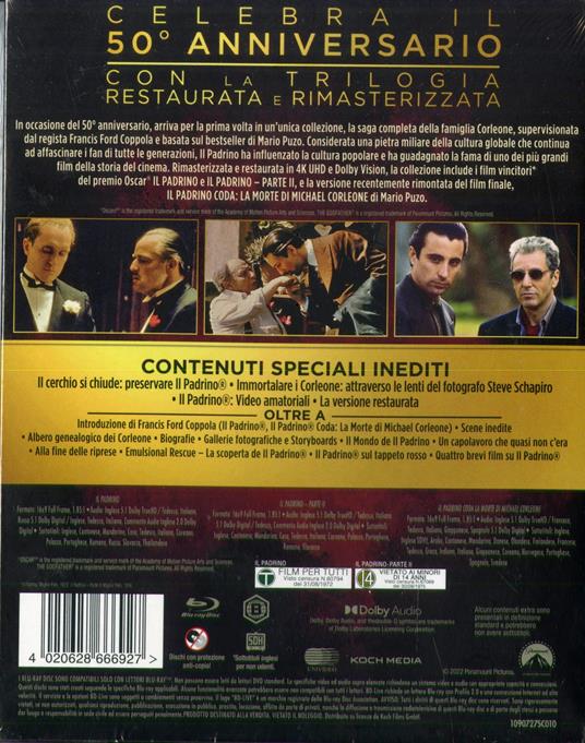 padrino trilogia. Edizione 50° anniversario (4 Blu-ray) - Blu-ray - Film di  Francis Ford Coppola Drammatico