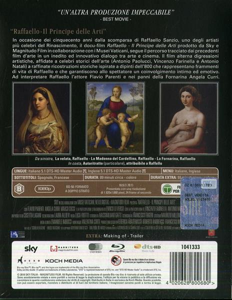 Raffaello. Il principe delle arti (Blu-ray) di Flavio Parenti,Angela Curri,Enrico Lo Verso,Marco Cocci,Alessio Di Domenicantonio,Riccardo Onorato,Antonio Paolucci,Antonio Natali,Andrea Ascolese,Vincenzo Farinella - Blu-ray - 2