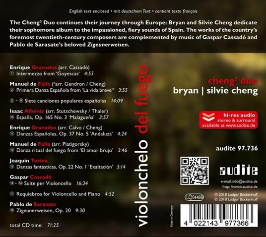 Violonchelo del fuego. Brani per violoncello e pianoforte (Digipack) - CD Audio di Cheng2 Duo - 2