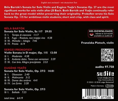 Musica per violino solo - CD Audio di Sergei Prokofiev,Bela Bartok,Eugene-Auguste Ysaye,Franziska Pietsch - 2