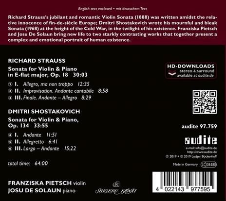 Sonata per violino op.134 - CD Audio di Dmitri Shostakovich,Richard Strauss,Franziska Pietsch - 2