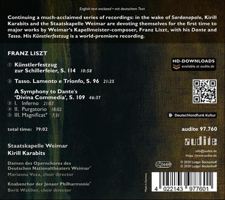 Sinfonia Dante - Tasso. Lamento e trionfo - Künstlerfestzug - CD Audio di Franz Liszt,Staatskapelle Weimar,Kirill Karabits - 2