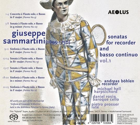 Sonatas For Recorder And Basso Continuo - SuperAudio CD di Giuseppe Sammartini - 3