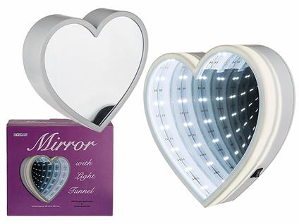 Specchio Bianco in Plastica a Forma di Cuore Con 18 Led Bianco Caldo