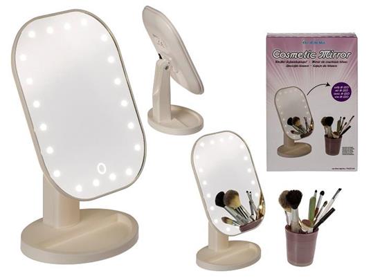 Specchio Bianco in Plastica per Trucco Cosmetico Cosmetici con 20 Led 16x22cm