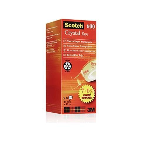 Nastro adesivo Scotch® Crystal 600 supertrasparente 19 mm x 33 mt Value  Pack 7+1 GRATIS - 6-1933R8 - Scotch - Cartoleria e scuola