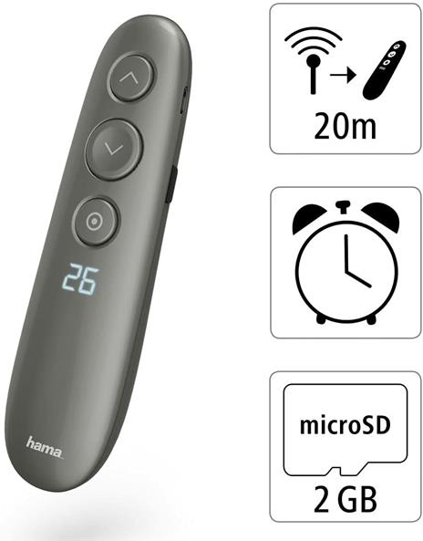 Hama Wireless Presenter Digital Laser Pointer with Air Mouse and Timer (Remote Control Powerpoint Presentation 20 m Range 2.4 GHz incl. 2 GB Memory Card, 3 Months Battery Life, Also for Video Calls) - 3
