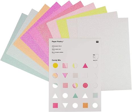 10 fogli di carta glitterata A4 - colori acidi