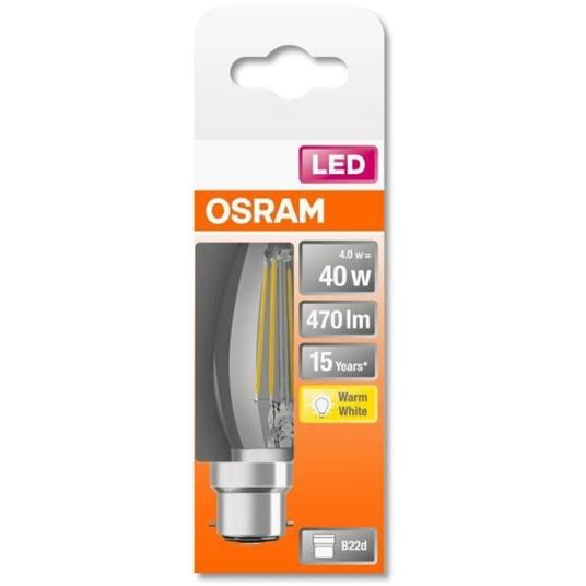 Lampadina LED OSRAM Filamento trasparente fiamma - 4W equivalente 40W B22 -  Bianco caldo - Osram - Casa e Cucina | IBS