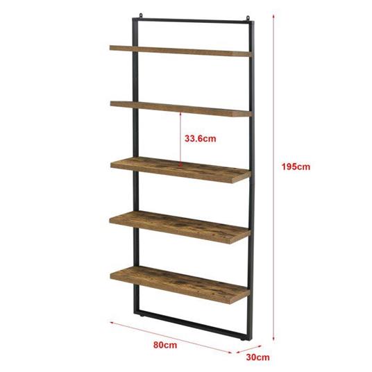 Scaffale a 5 Ripiani in Colore Legno Scuro 195 x 80 x 30 cm  Portaoggetti/Libreria a Scala con Telaio in Ferro Fissaggio a Muro -  En.Casa - Casa e Cucina | IBS