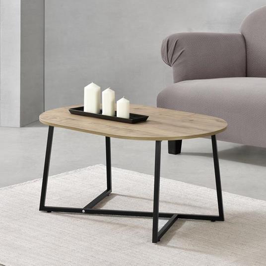 Tavolino da caffè/da Divano (LxPxA) 100x60x47 cm Tavolino Basso da Salotto  con Gambe in Metallo Nero e Piano in MDF di Forma Ovale - Effetto Rovere -  En.Casa - Idee regalo | IBS