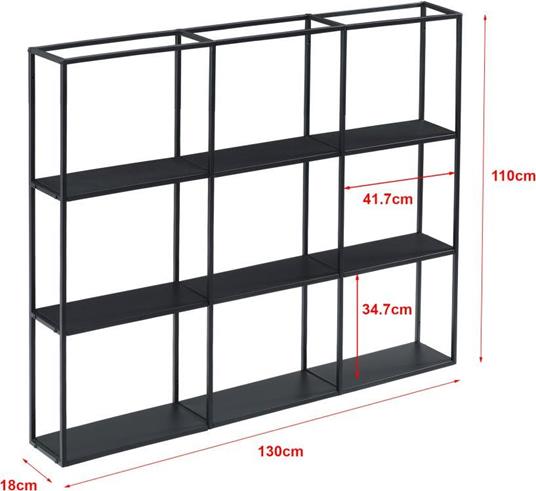 Scaffale da Parete (LxPxA) 130x18x110 cm Libreria Pensile con Ripiani su 3  Livelli, Struttura in Ferro, Mensola da Muro con 9 Scomparti di Forma  Rettangolare - Nero - En.Casa - Idee regalo | IBS