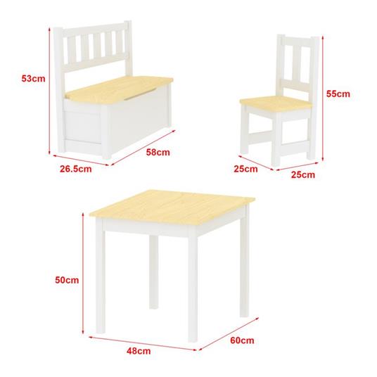 Set Mobili per Cameretta Composto di 1 Tavolo, 2 Sedie e 1 Cassapanca - Set  Arredo in Legno con Sedute in MDF - Mobili a Misura di Bimbi -  Bianco/Naturale - en.casa - Casa e Cucina | IBS