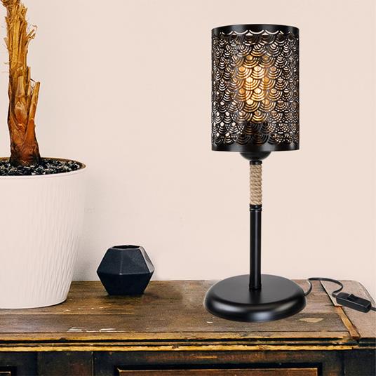 Lampada da Comodino - Altezza 45 cm - Lampada in Metallo con Paralume  Cilindrico Lampada da Tavolo in Stile Industriale - Nero / Naturale -  lux.pro - Idee regalo | IBS