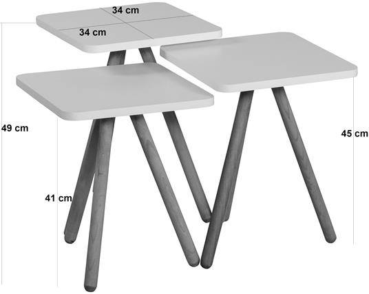 [en.casa] Set di 3 Tavolini da Salotto in Altezze Diverse 3 Tavolini Bassi  con Piano Quadrato e Gambe in Faggio - Multicolore