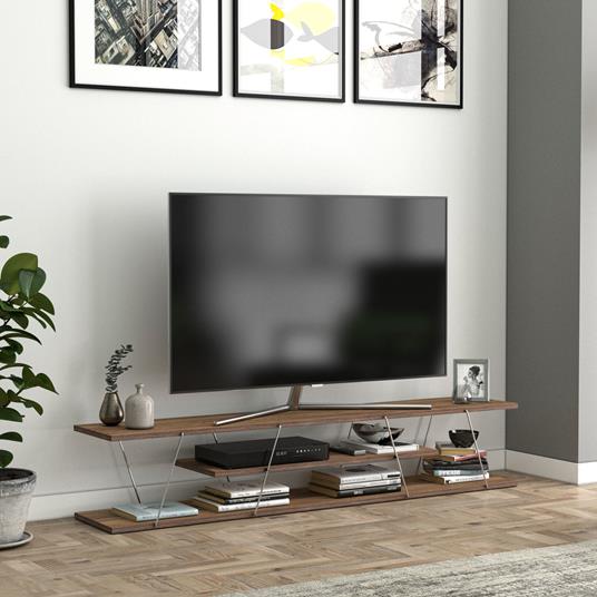 Mobile TV ''Säffle'' Consolle Basso Porta TV a 3 Ripiani 160 x 33 x 30 cm Mobile  TV Moderno Mobile TV da Soggiorno - Effetto Noce / Cromato [en.casa] -  [en.casa] - Idee regalo