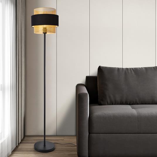 Piantana Moderna Lampada da Terra con Paralume Doppio Cilindrico Lampada a  Stelo Diritto Con Paralume Reticolato color Oro e Paralume in Tessuto Nero  - lux.pro - lux.pro - Idee regalo | IBS