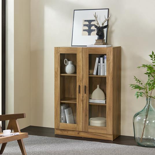 Armadio a Vetrata con 3 Scomparti Credenza Libreria con Vetrina Armadio  Stretto a 2 Ante in Vetro Trasparente Mobile Vetrinetta 115 x 80 x 31 cm -  Effetto Rovere [en.casa] - [en.casa] - Idee regalo