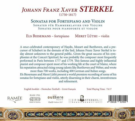 Sonate per fortepiano e violino - CD Audio di Els Biesemans,Johann Franz Xaver Sterkel,Meret Lüthi - 2