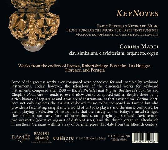 Keynotes. Early European Keyboard Music - CD Audio di Corina Marti - 2