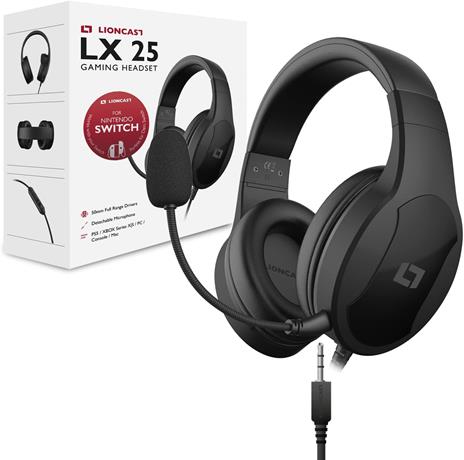 Lioncast LX25 Cuffia da Gioco - Cuffie Stereo Audio con Driver al Neodimio da 50mm, Compatibile con Windows PC, Mac, Nintendo Switch, PS5, PS4, Xbox One - Microfono Staccabile, Padiglioni Memory Foam