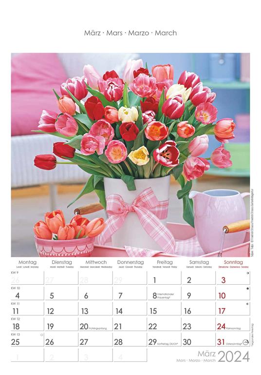 Alpha Edition - Calendario 2024 da muro Flowers, 12 mesi, 23,7x34 cm