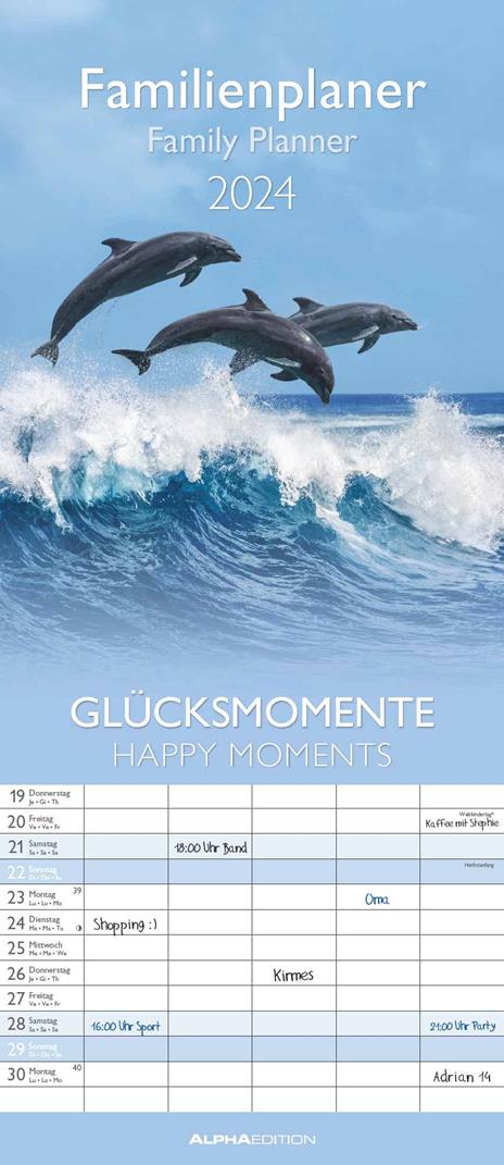 Alpha Edition - Calendario 2024 da muro per la famiglia Happy Moments, 12 mesi, 19,5x45 cm