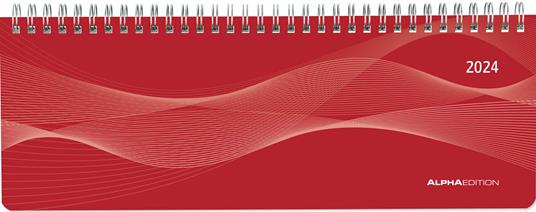 Alpha Edition - Agenda Settimanale Da Tavolo 2024, 29,7x10,5 cm, Red,  Spiralata