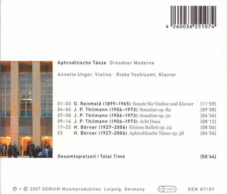 Aphroditische Tänze - Dresdner Moderne - Sonatina Op.82, Op.50 - 8 Duetti - CD Audio di Johannes Paul Thilman - 2