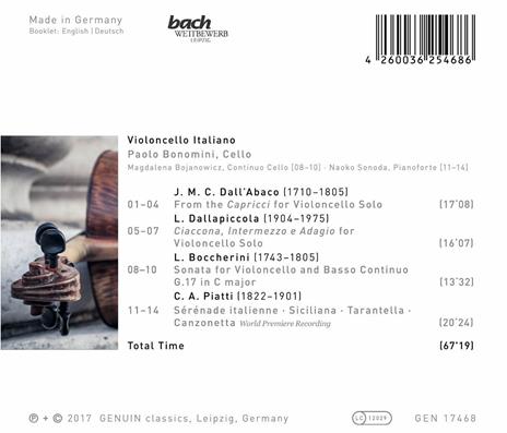 Violoncello italiano (Vincitore Bach Competition 2016) - CD Audio di Paolo Bonomini - 2