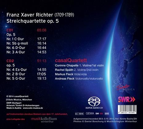 Genesis 1757. 7 Quartetti per archi op.5 - CD Audio di Franz Xaver Richter - 2