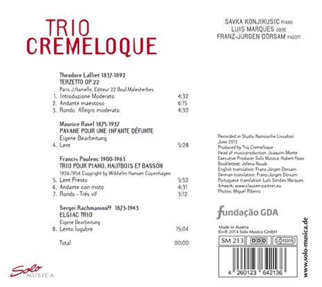 Trio Cremeloque - CD Audio di Francis Poulenc,Sergei Rachmaninov,Maurice Ravel,Theodore Lalliet,Trio Cremeloque - 2