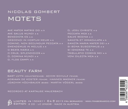 Gombert Motets - CD Audio di Beauty Farm - 2