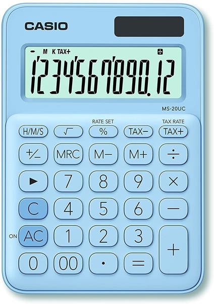 Casio MS-20UC-LB Calcolatrice da Tavolo, Azzurro Pastello