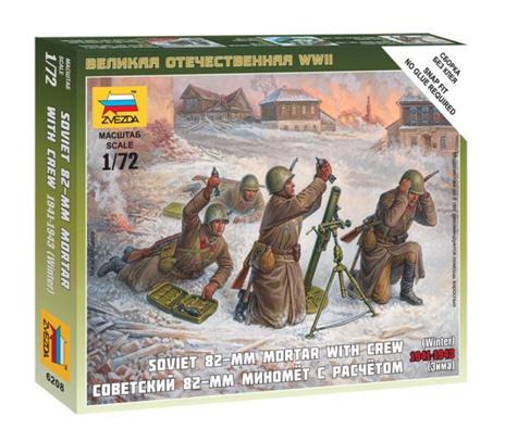 Soviet 82mm Mortar With Crew Plastic Kit 1:72 Model Z6208