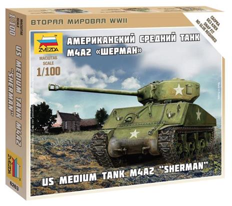 Us Medium Tank M4A2 Sherman M-4 Plastic Kit 1:100 Model Z6263