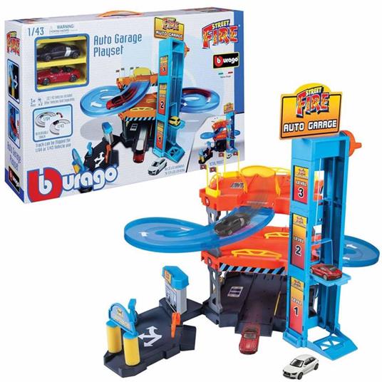 BBurago Garage Playset Street Fire Auto Pista Macchine Parcheggio Con 2 Macchine