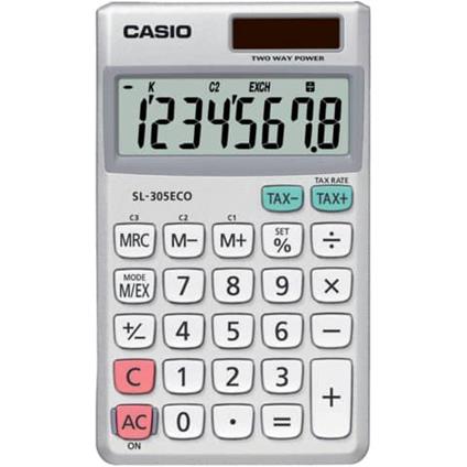 Calcolatrice scientifica CASIO tascabile BIG LC-display 8 cifre solare e batteria Grigio – SL-305ECO